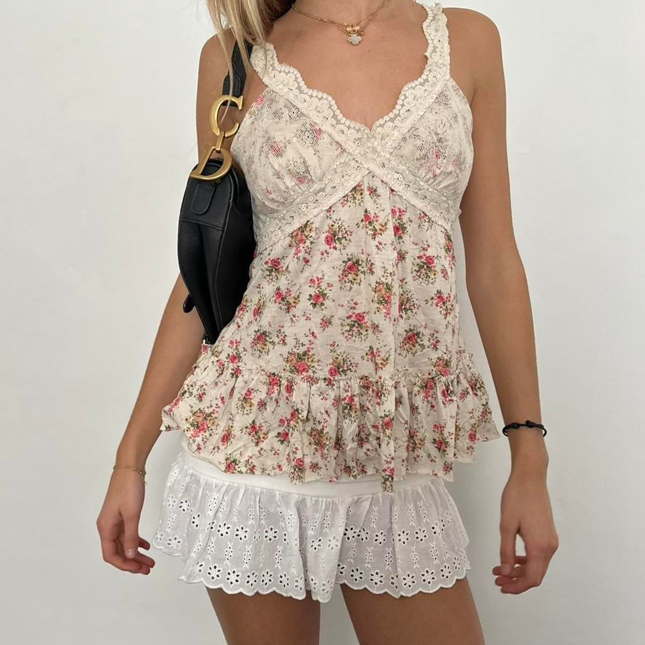 Vintage floral print babydoll cami top