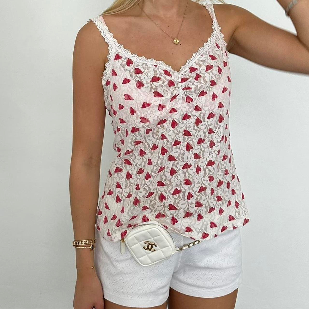 Vintage 90’s lace hearts red & white top