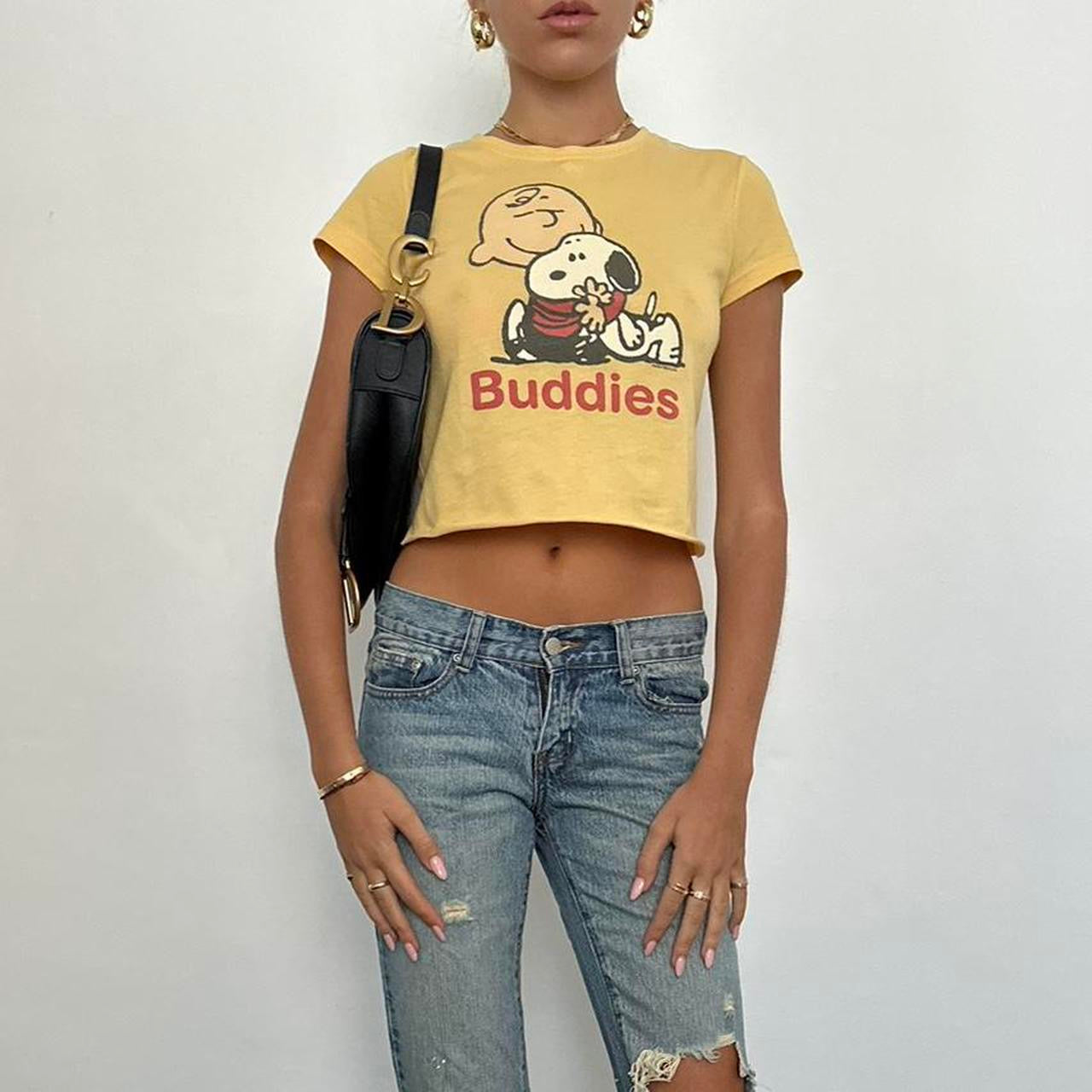 Vintage yellow snoopy graphic pink baby tee