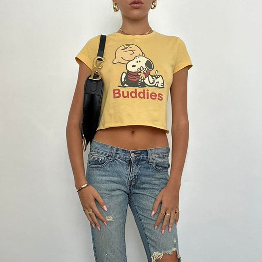 Vintage yellow snoopy graphic pink baby tee