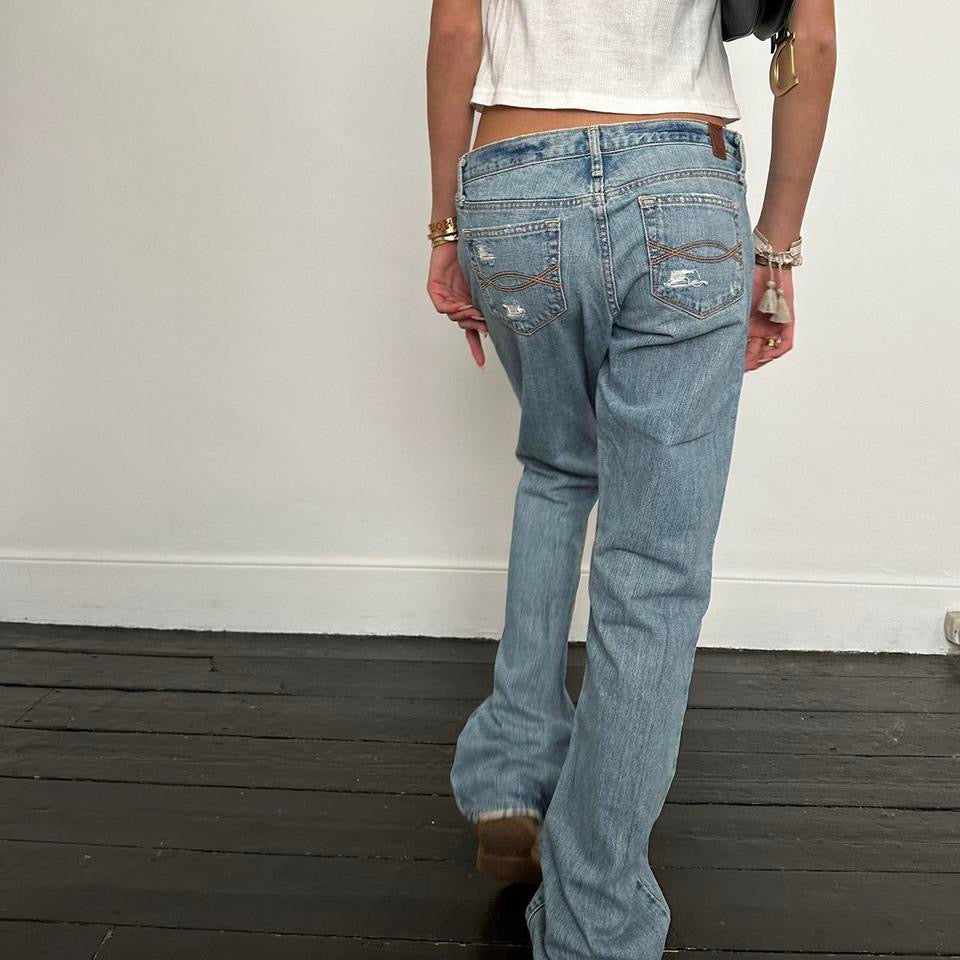Vintage Abercrombie and Fitch 2000’s blue distressed ripped jeans