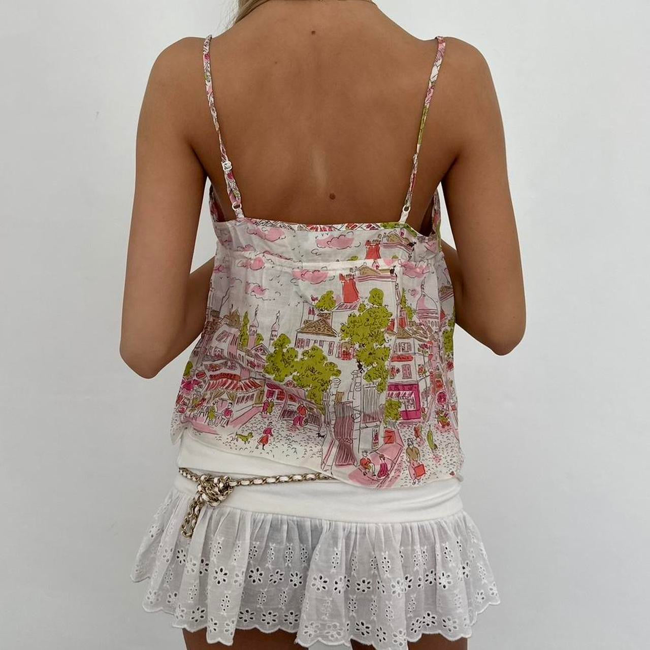 Vintage 2000’s illustration Parisian babydoll cami top