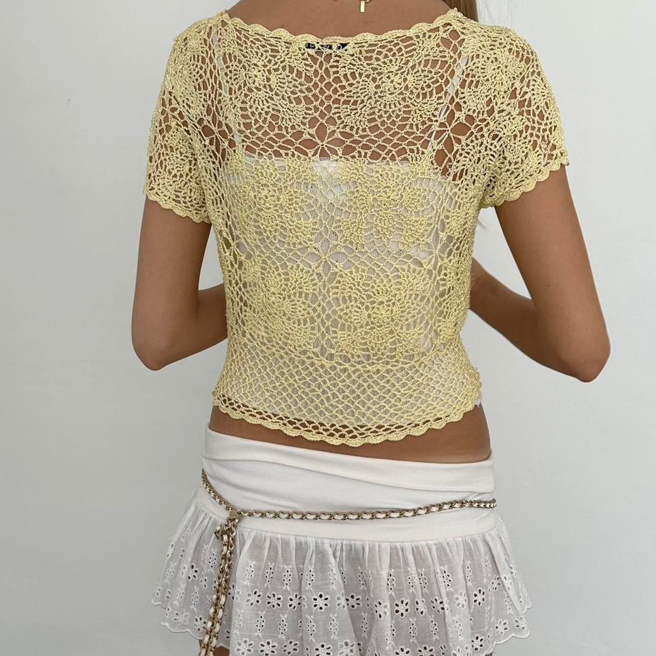 Vintage yellow crochet delicate layering top