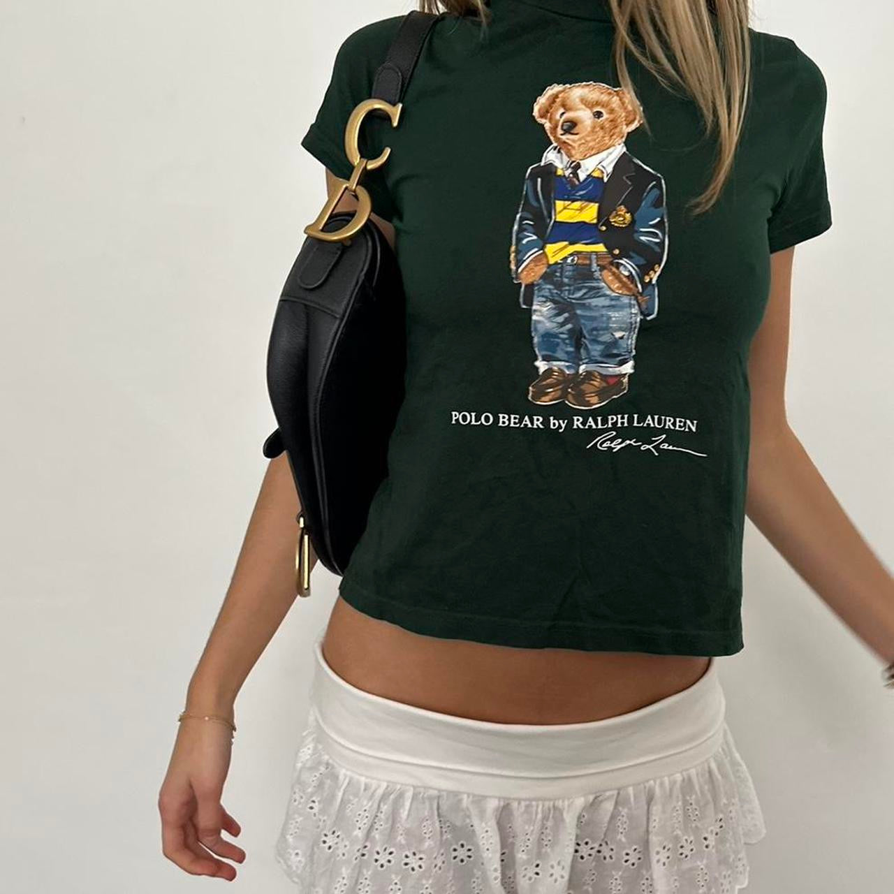 Vintage Polo Ralph Lauren dark green bear graphic baby tee