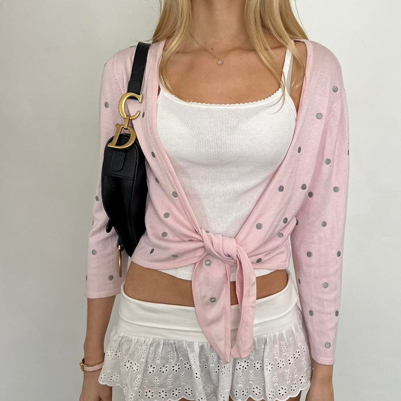 Vintage 90’s pink polka dot tie up cardigan top