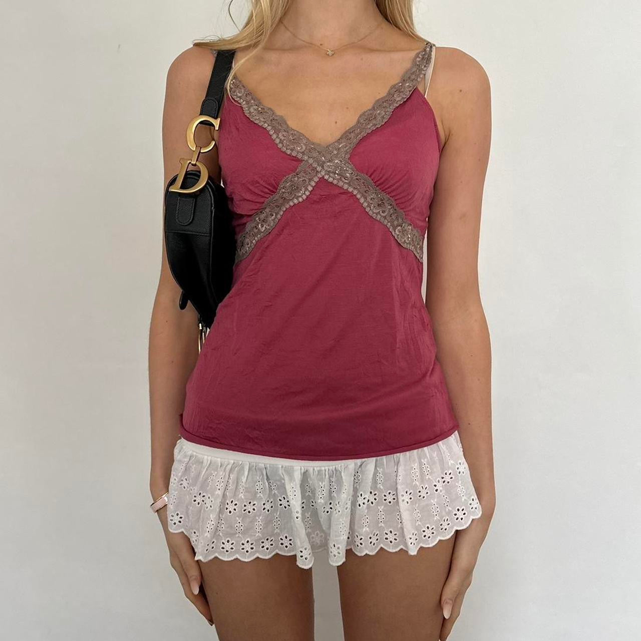 Vintage 2000s dark pink lace cami top