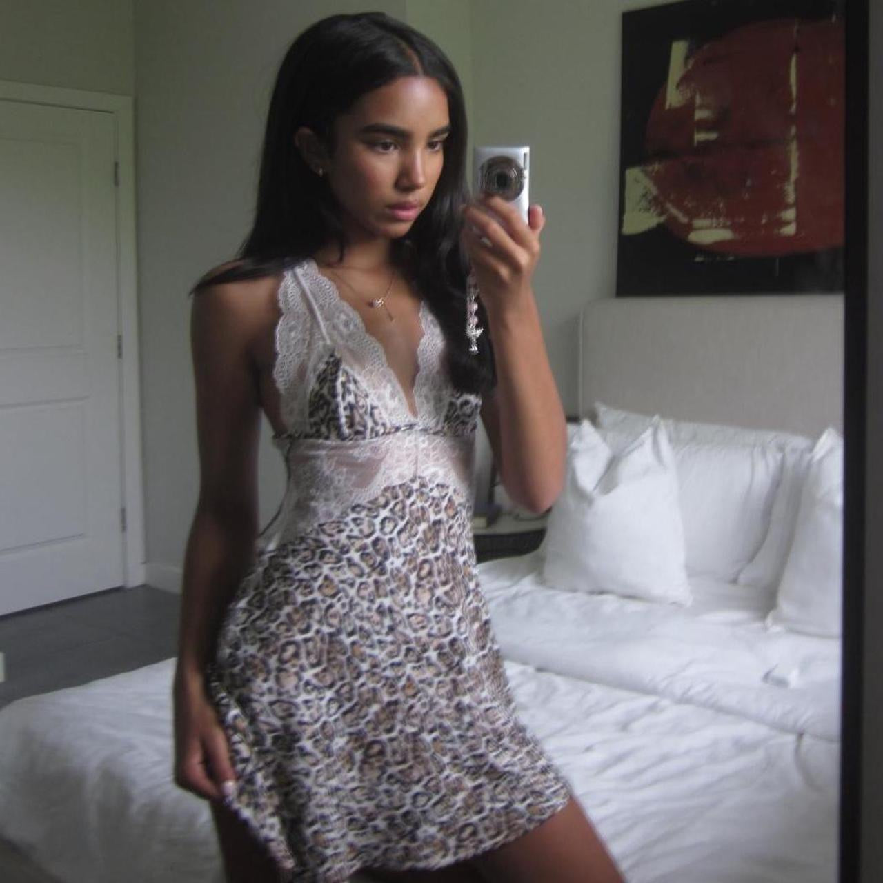 Vintage 90’s Victoria’s Secret leopard mini slip dress with open back