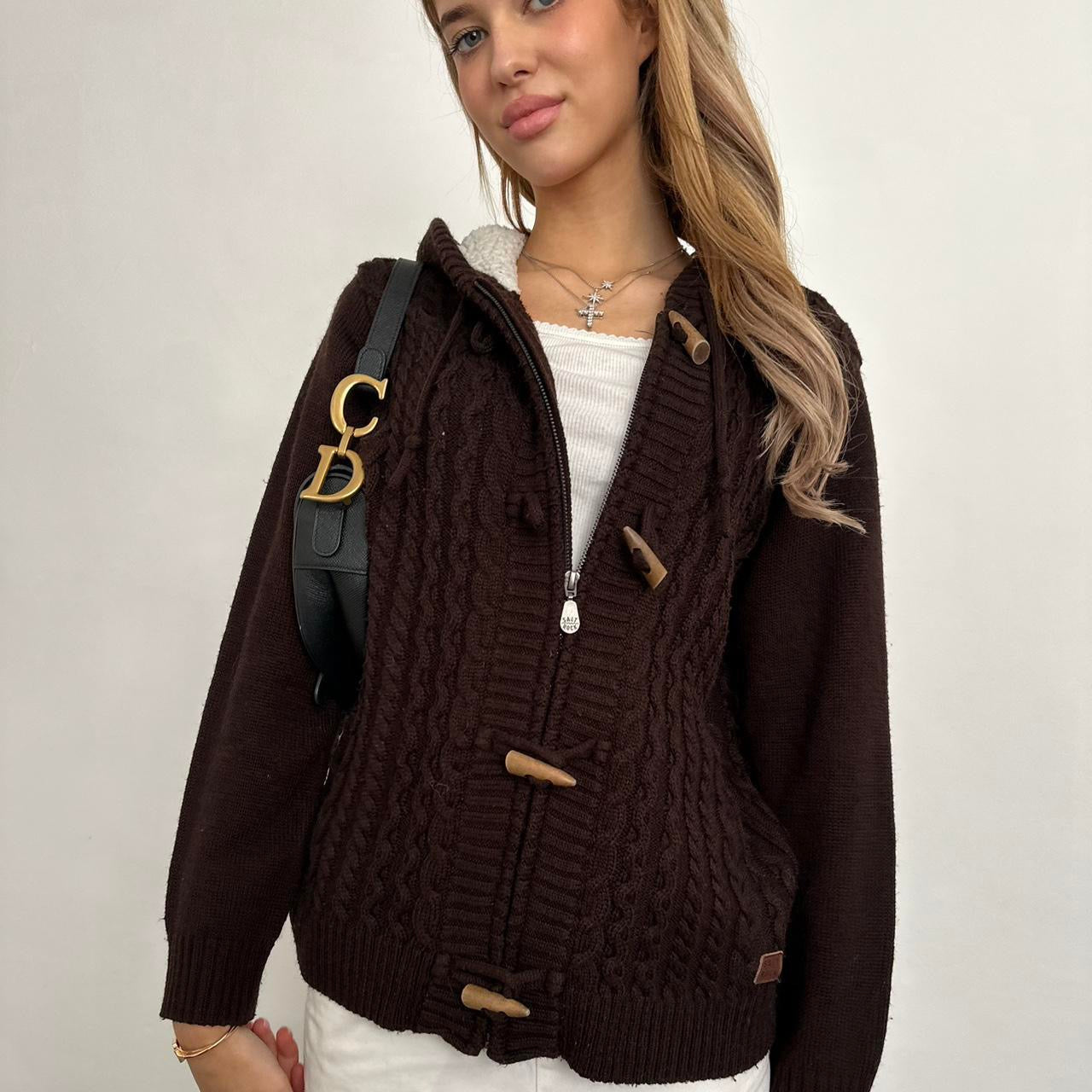 Vintage brown knitted zip up hoodie sweater