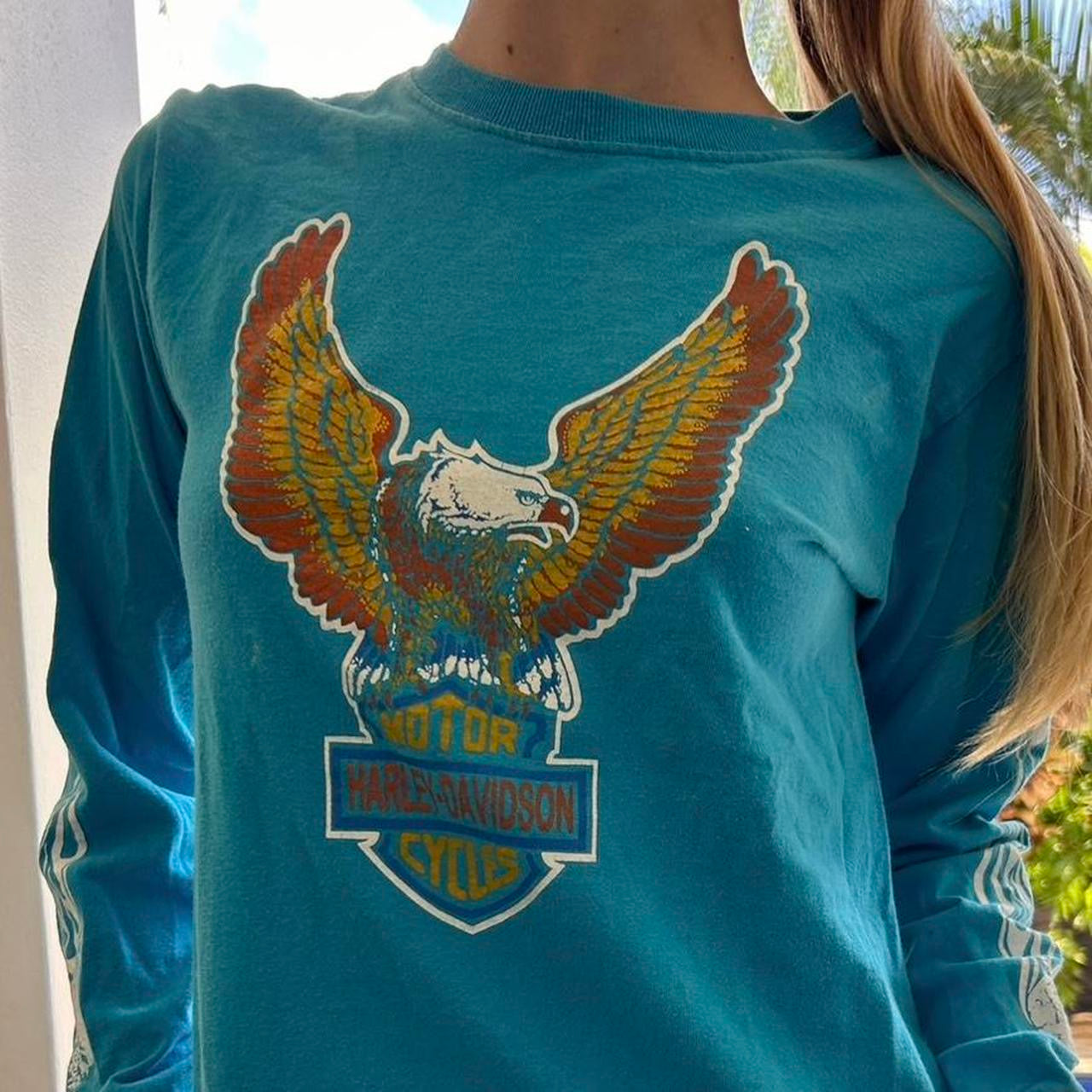 Vintage 90’s Harley Davidson blue long sleeve top