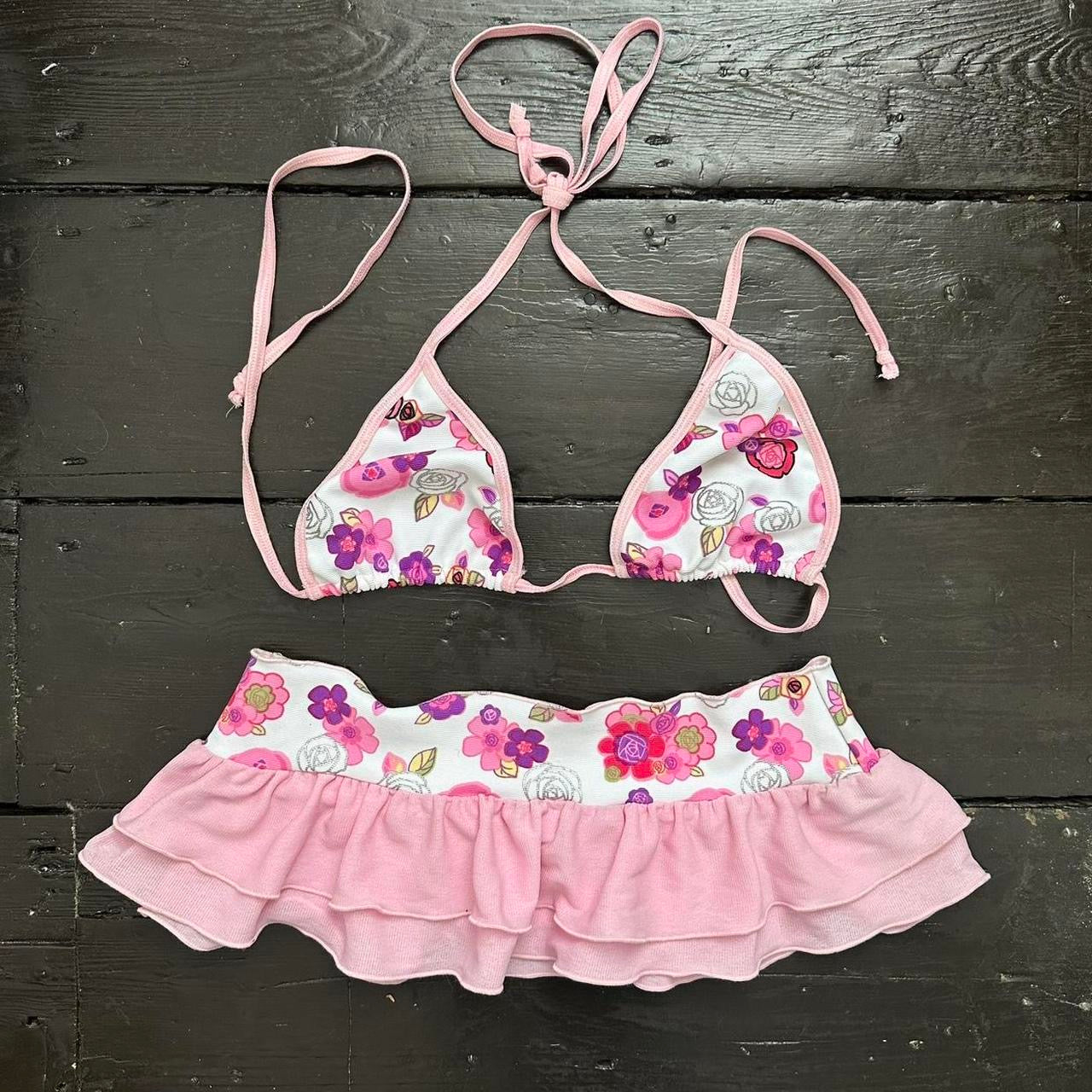 Vintage micro skirt cover up and bikini top 🍓💞🪽