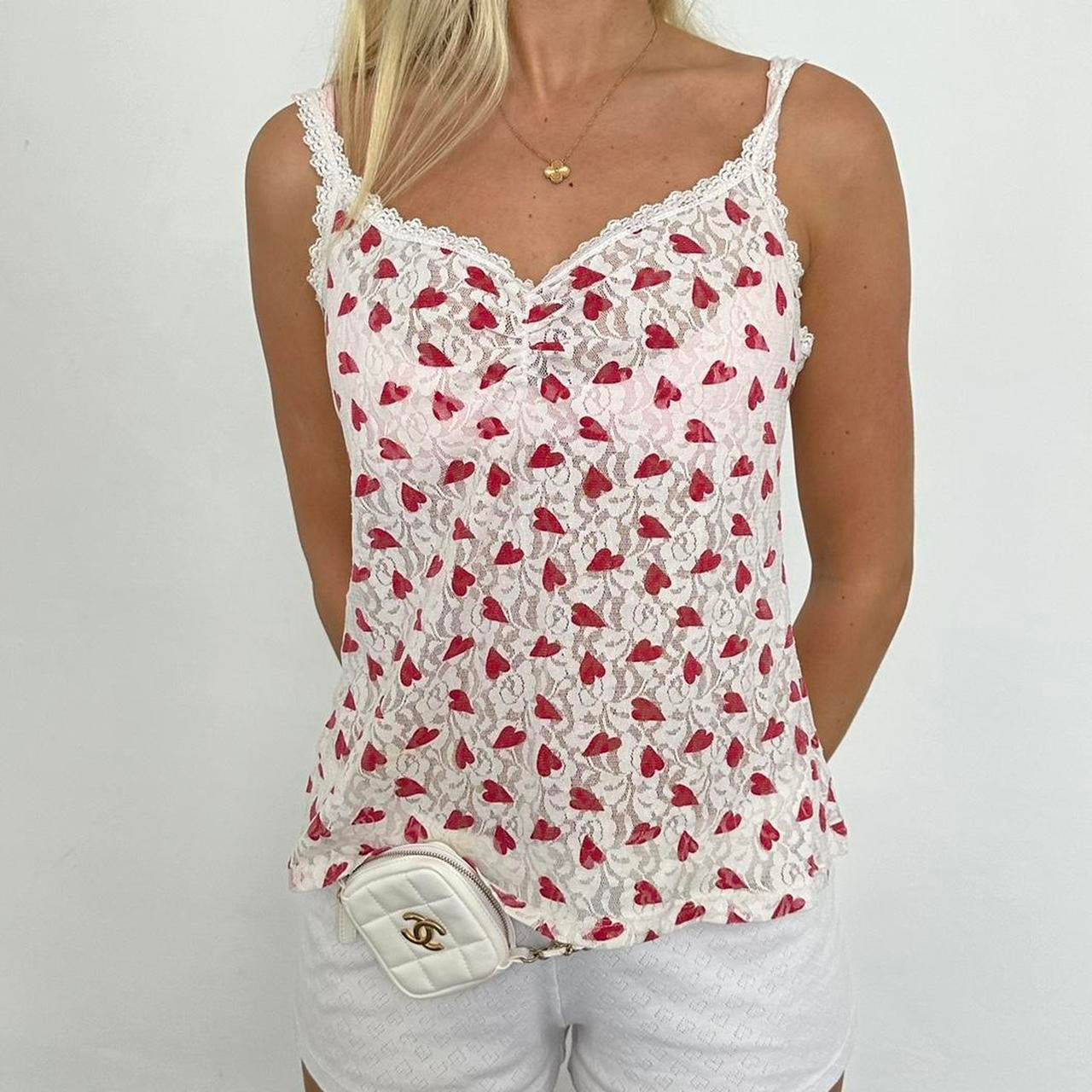 Vintage 90’s lace hearts red & white top