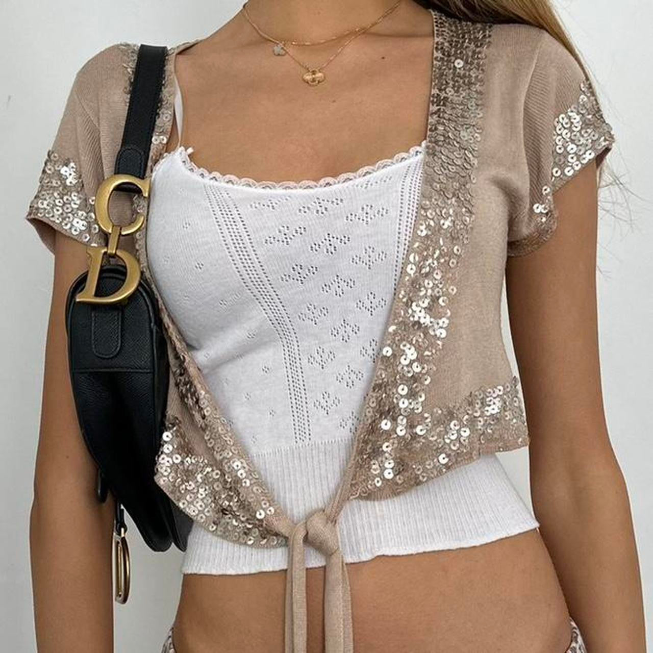 Vintage sequin embellished wrap layering top