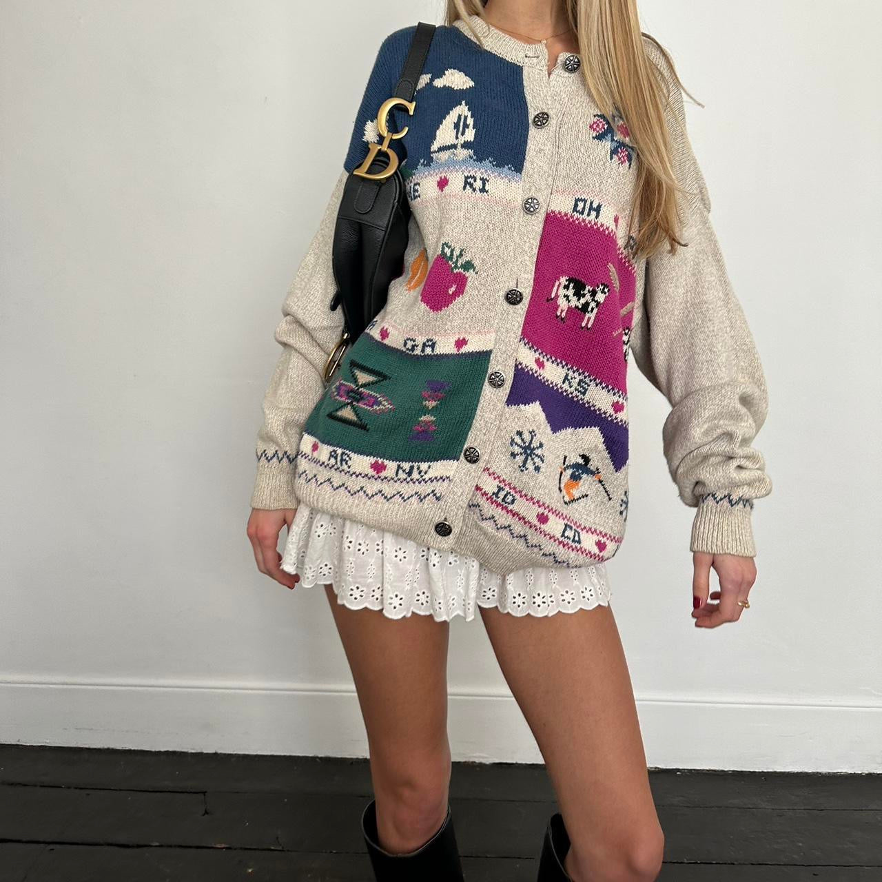 Vintage 90โs preppy knit cardigan ๐๐งบ