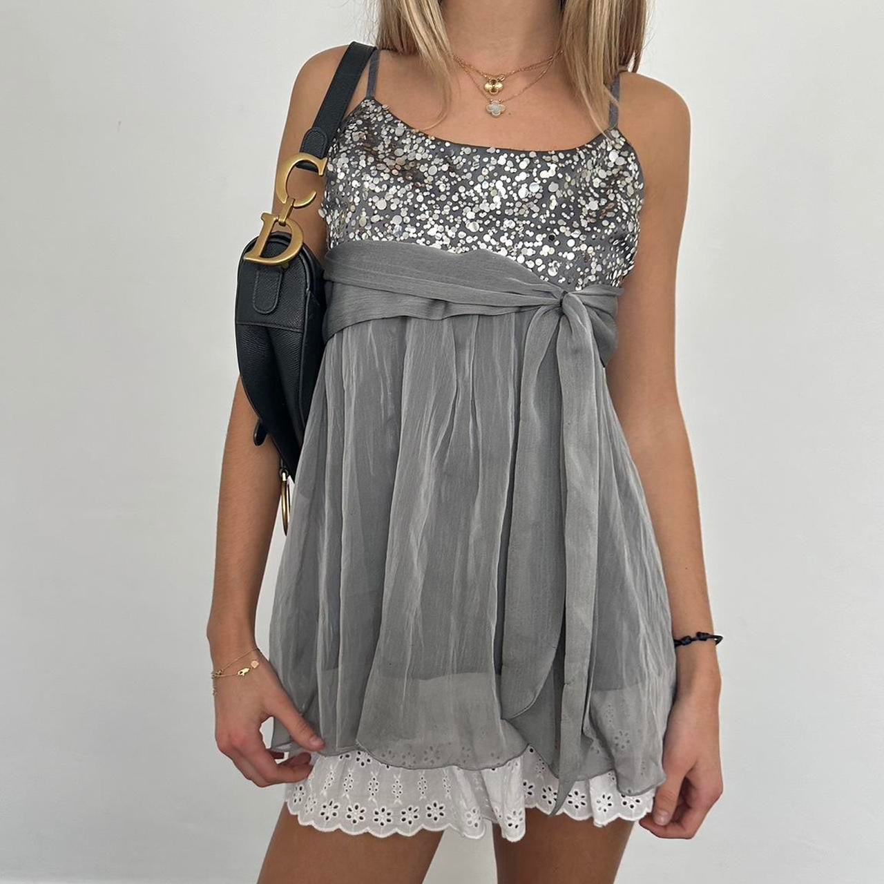 Vintage grey silver sequin embellished top