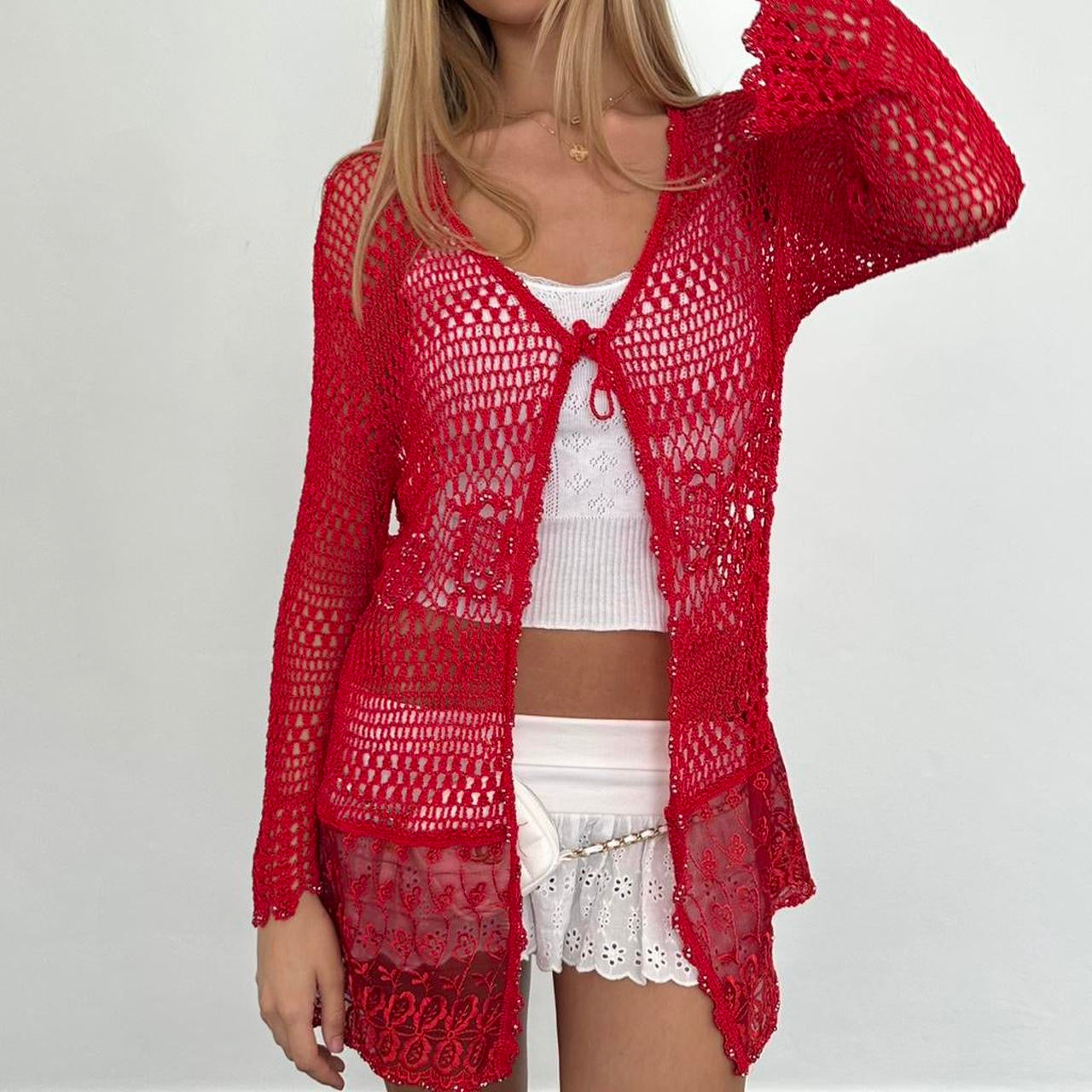 Vintage red delicate layering cardigan