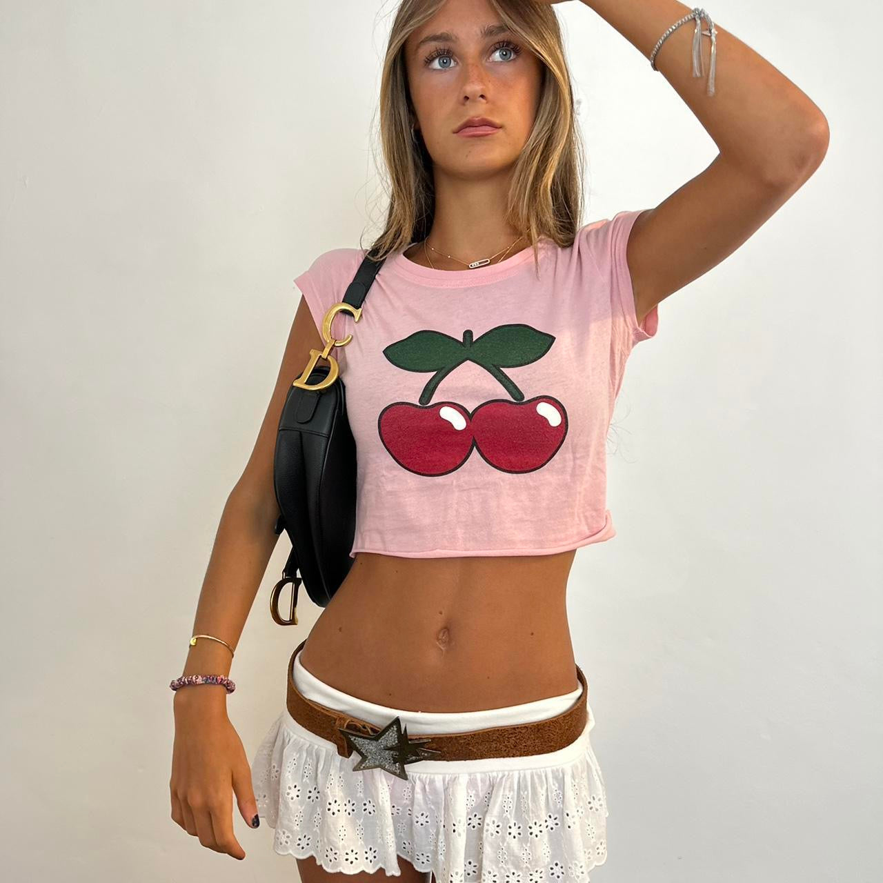 Vintage pink cherry baby tee π