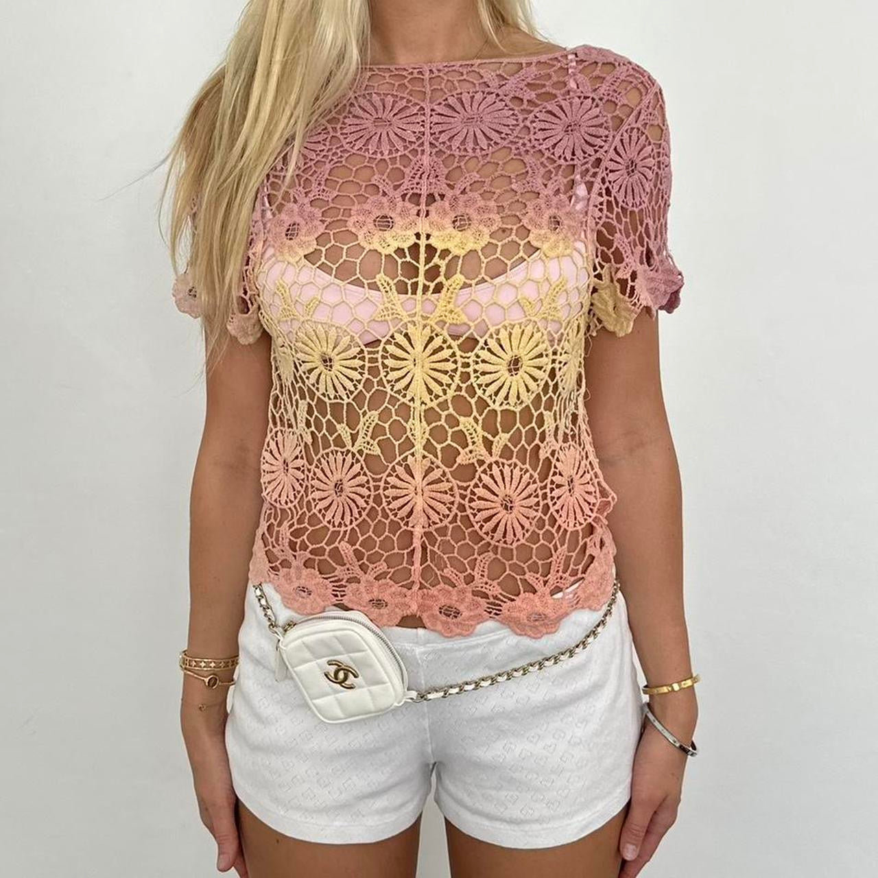 Vintage 90’s multicoloured crochet layering top