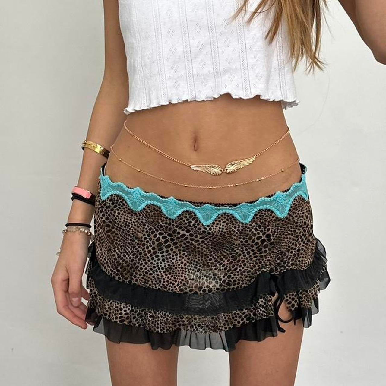 Vintage early 2000s leopard print mini skirt blue 🩵
