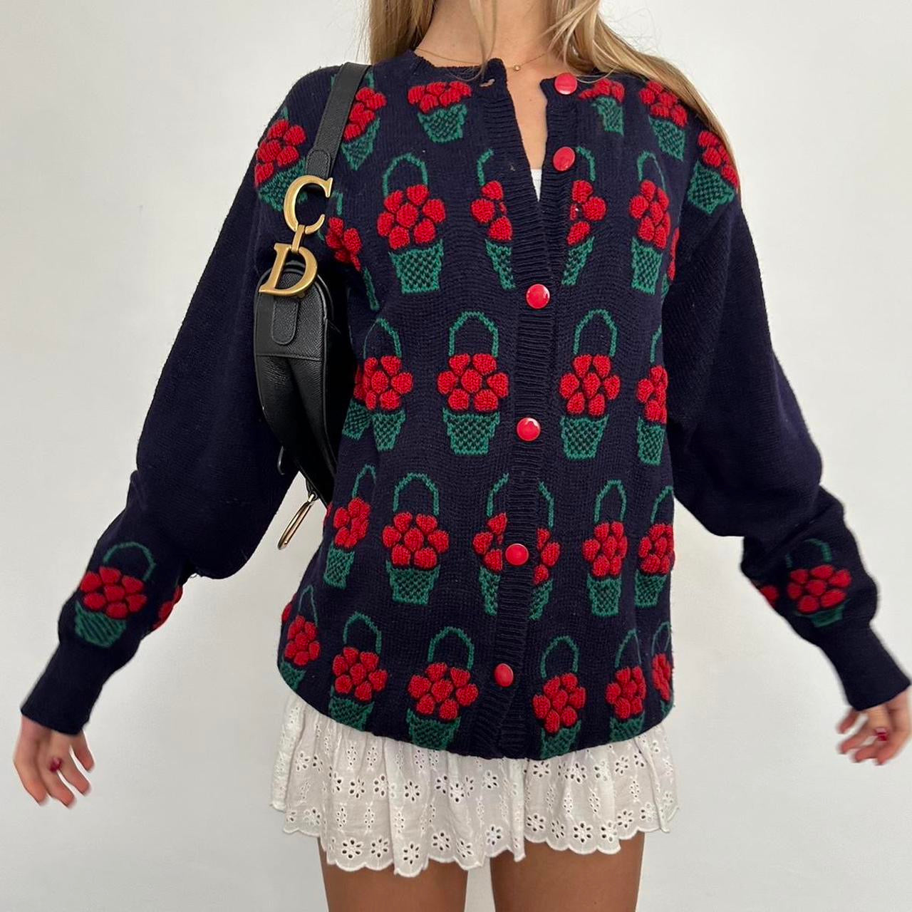 Vintage 90โs fruit basket knit cardigan ๐๐งบ