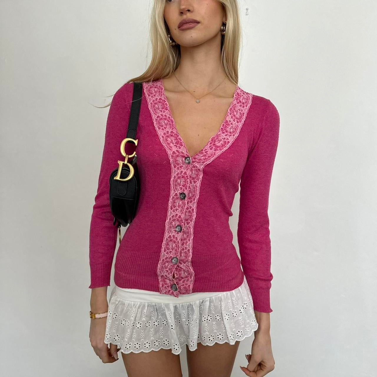 Vintage 90’s pink lace long sleeve cardigan top