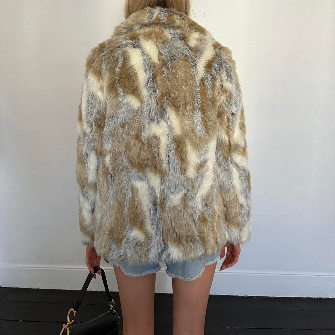 Vintage 2000’s brown & grey faux fur jacket