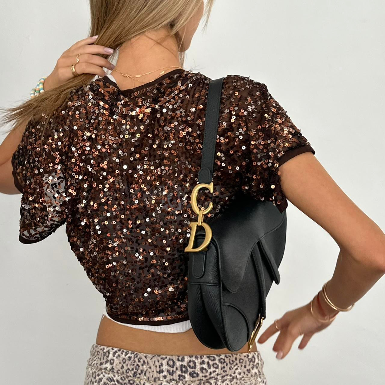 Vintage brown sequin layering top