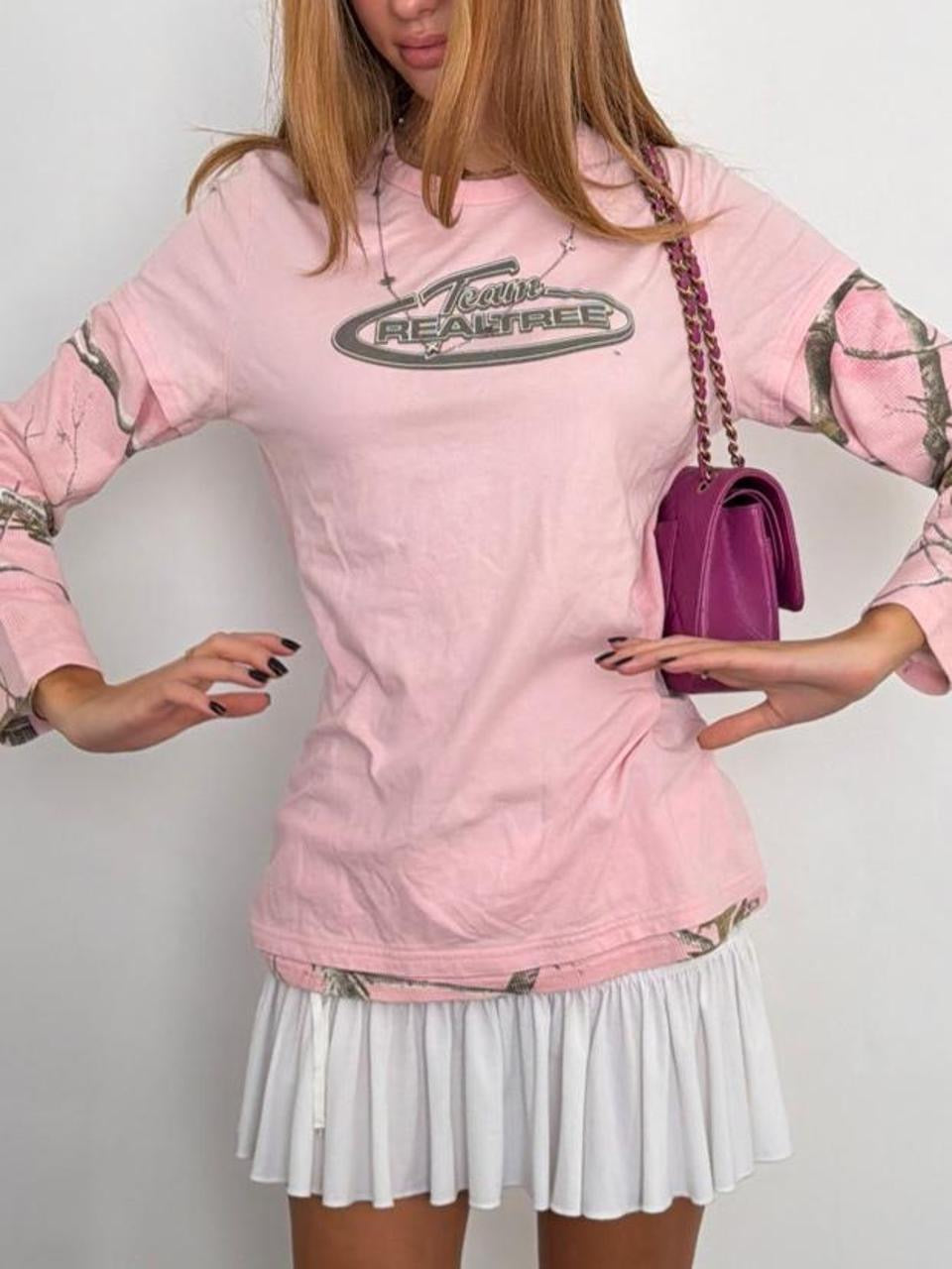 Vintage 00’s camouglage pink double layered top