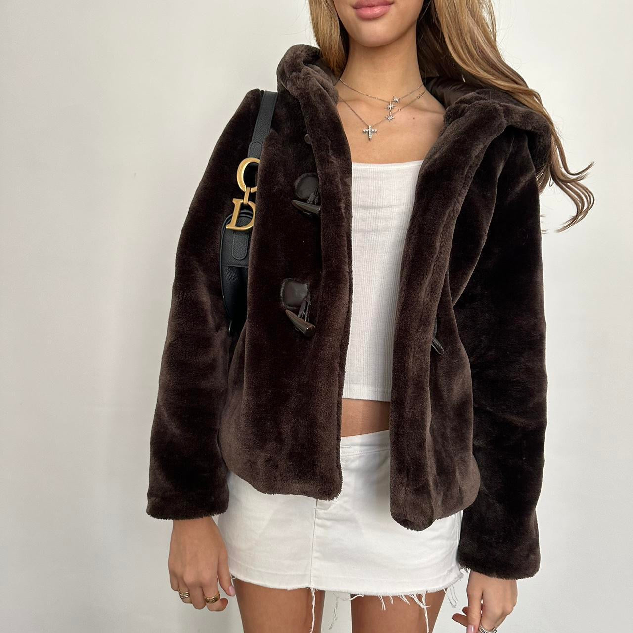 Vintage 2000’s brown hooded faux fur jacket