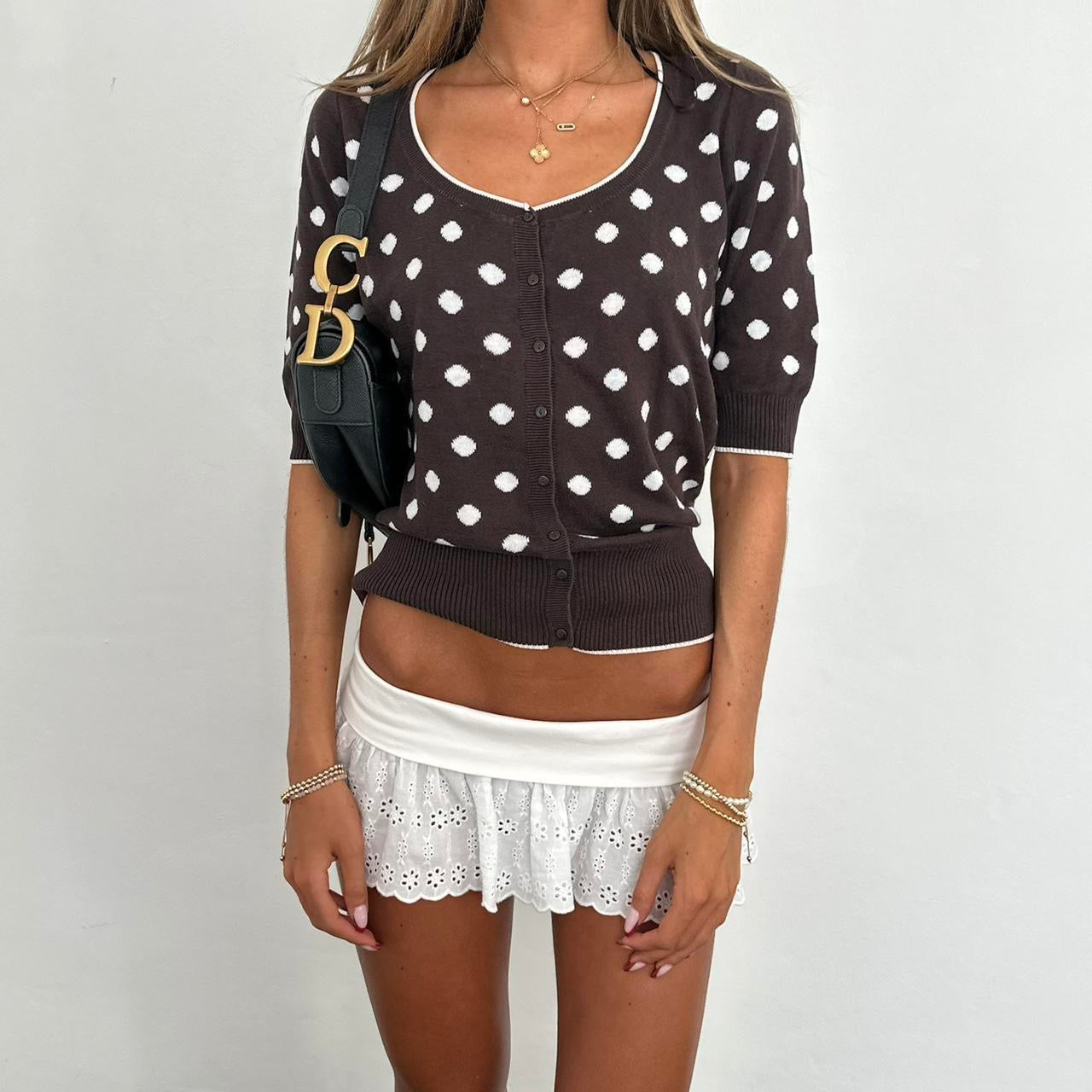 Vintage 2000’s brown polka dot cardigan top