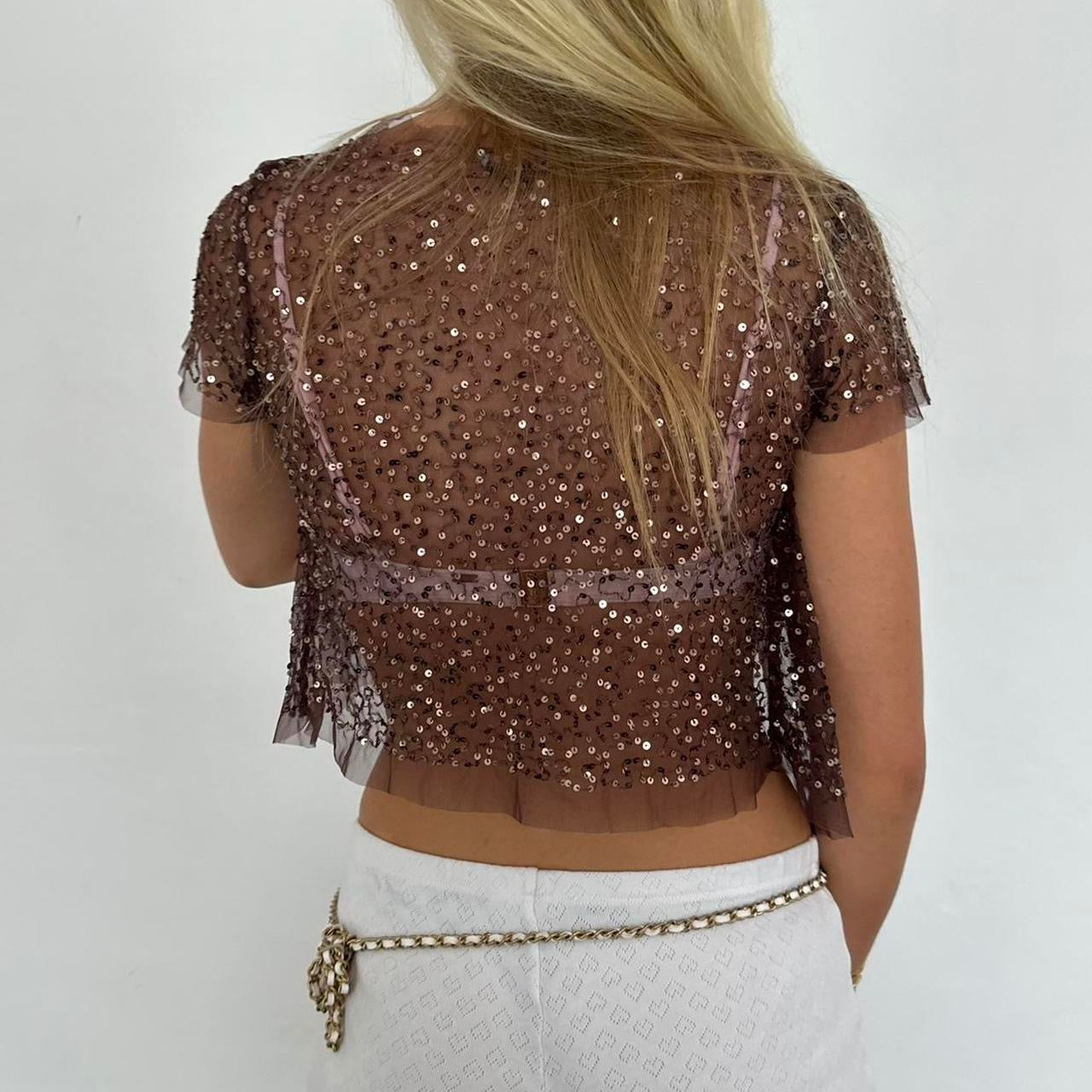 Vintage brown sequin delicate layering top