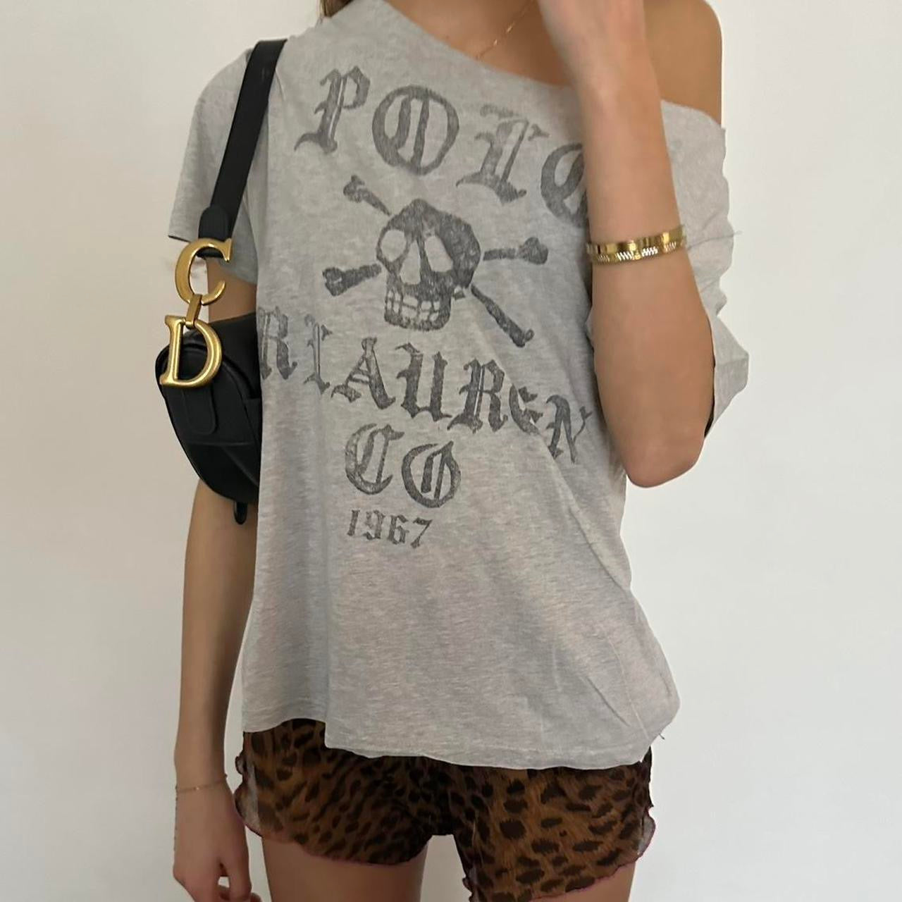 Vintage Ralph Lauren grey graphic off the shoulder top