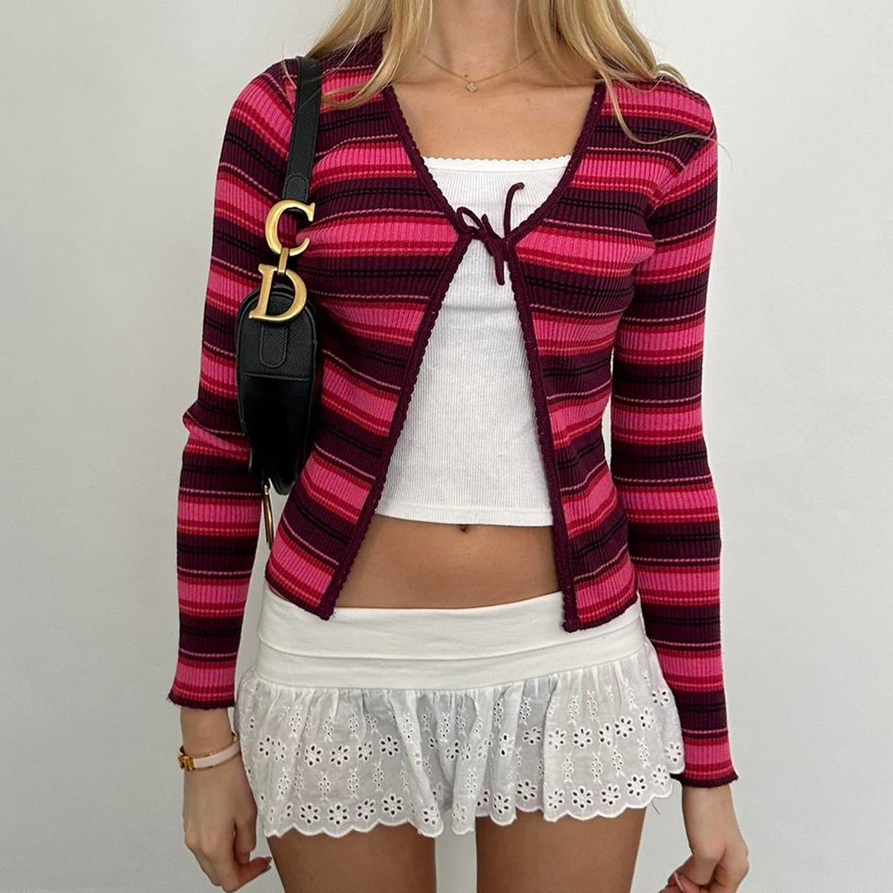 Vintage 90’s pink striped tie up long sleeve top
