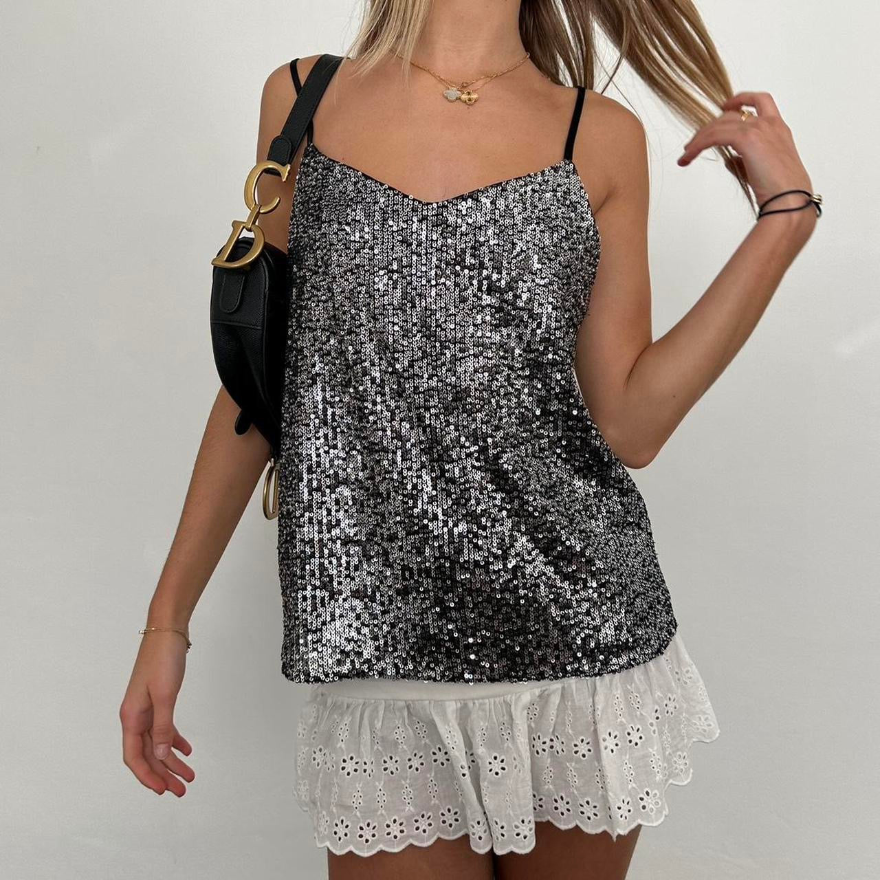 Vintage sliver sequin cami top