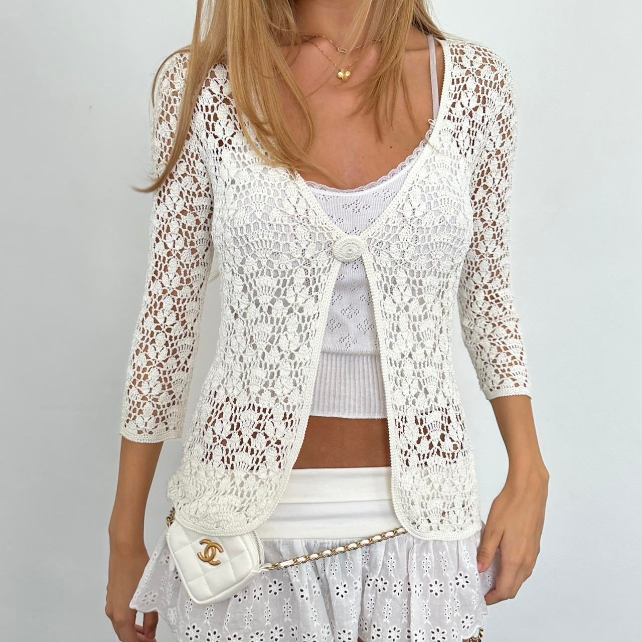 Vintage white crochet delicate layering top