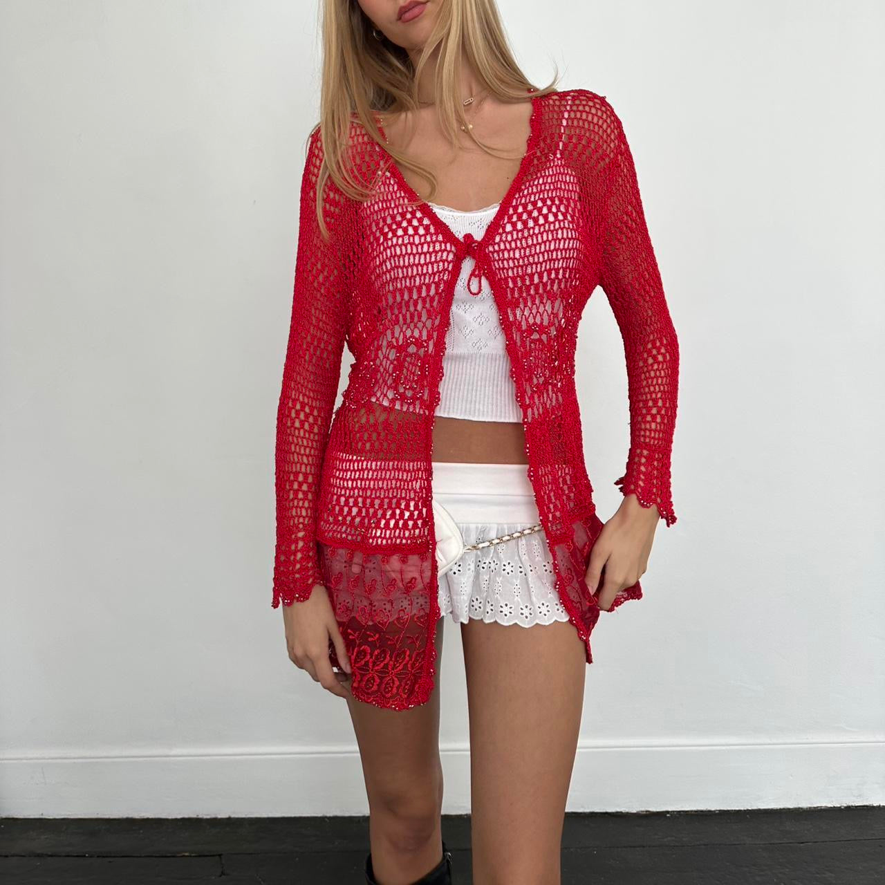 Vintage red delicate layering cardigan
