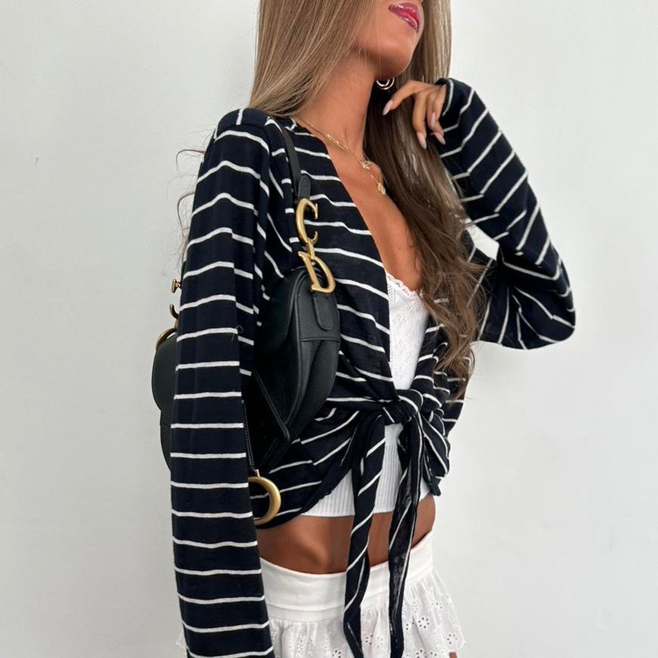 Vintage 2000s striped tie up long sleeve top