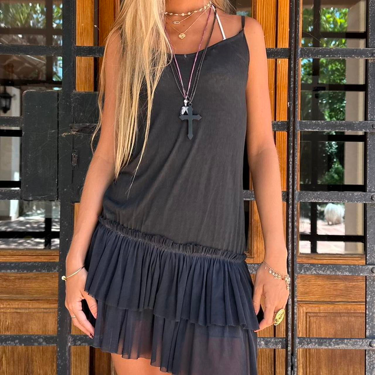 Vintage 90’s boho black ruffle mini dress