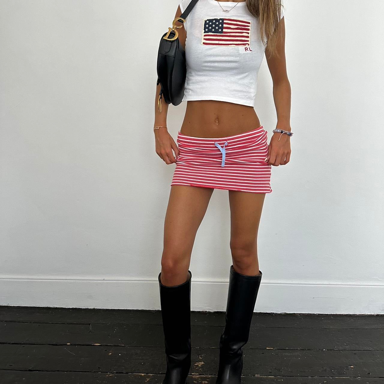 Vintage red and white striped mini skirt