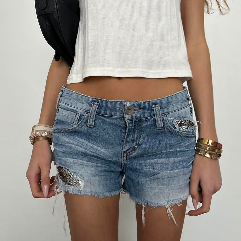Vintage denim sequin shorts