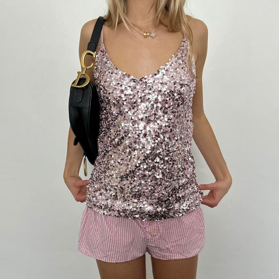 Vintage pink sequin tank top