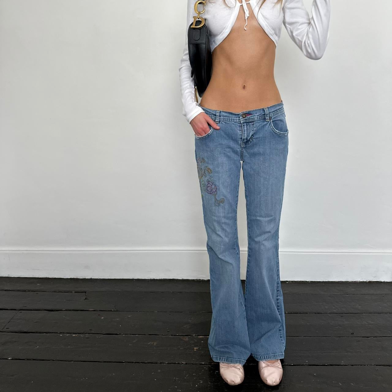 Vintage heart embroidered bootcut jeans