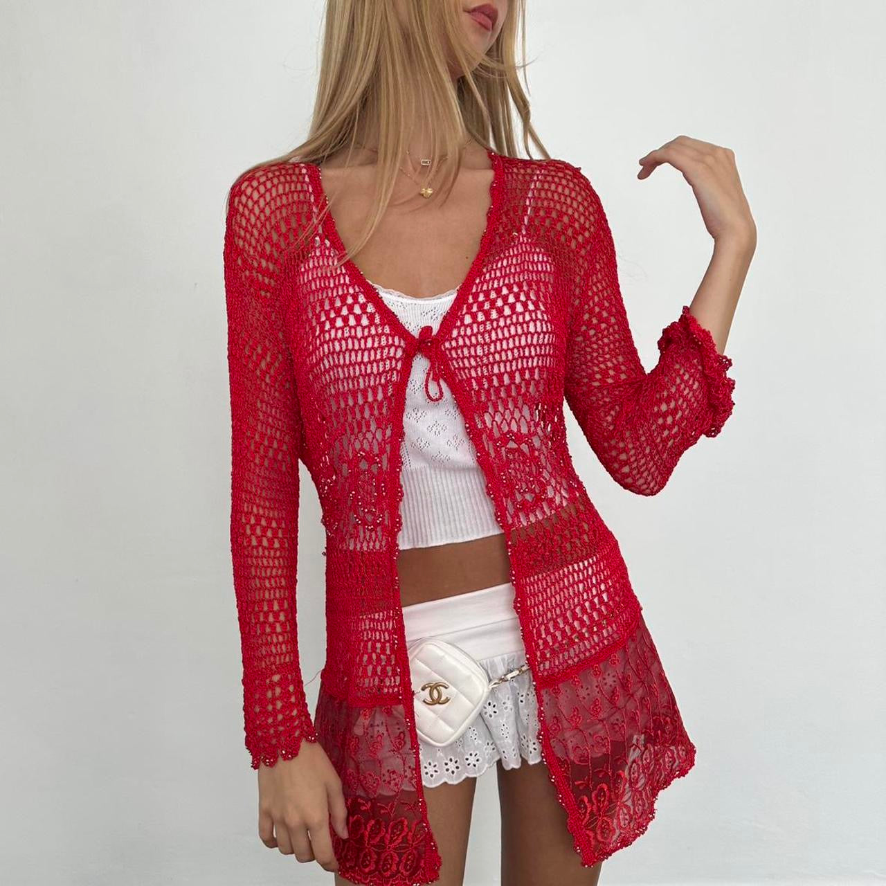 Vintage red delicate layering cardigan