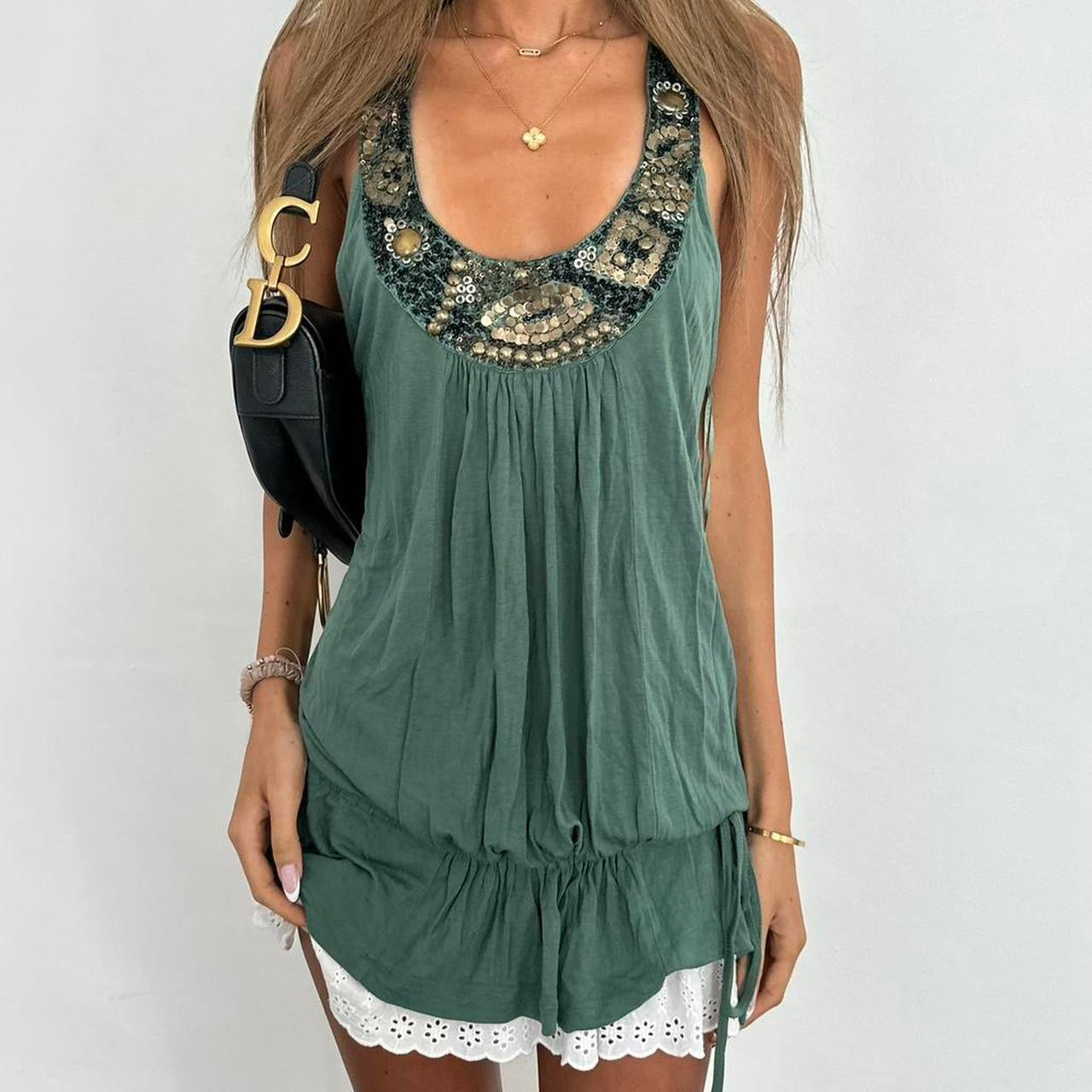 Vintage 2000’s embellished green top