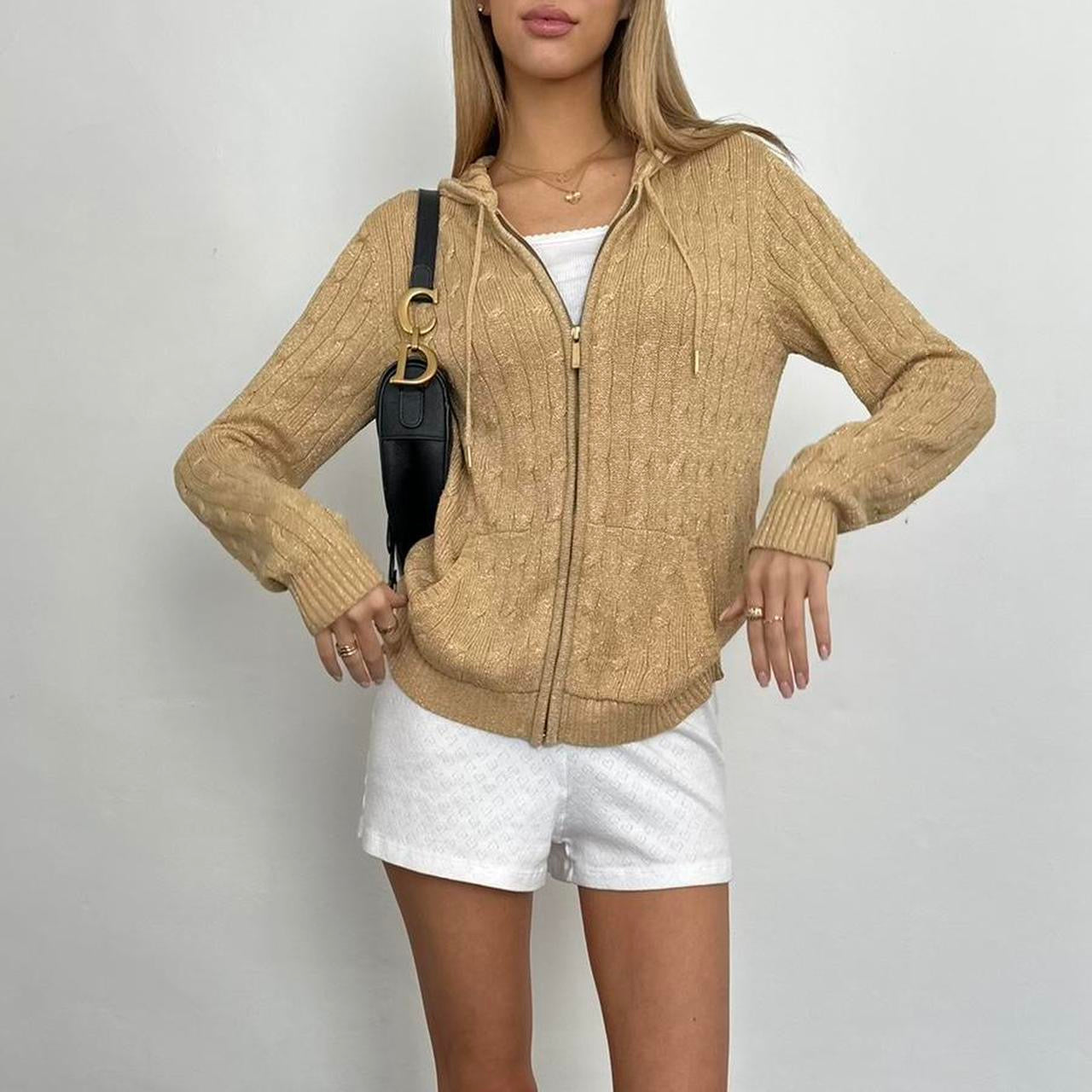 Vintage Ralph Lauren gold cable knit zip up hoodie