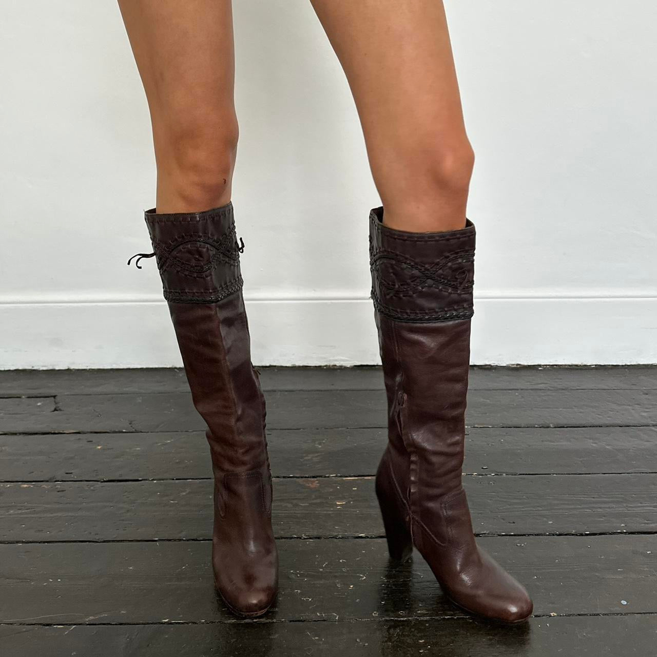 Vintage brown leather heel boots