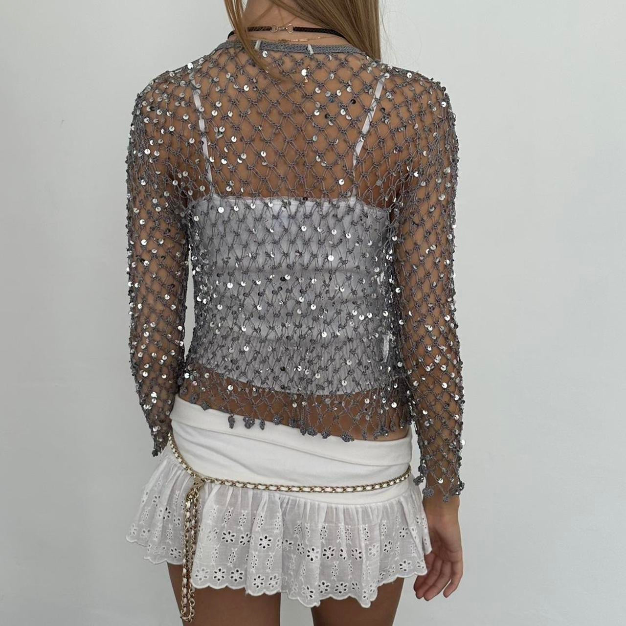 Vintage grey sequin delicate layering top