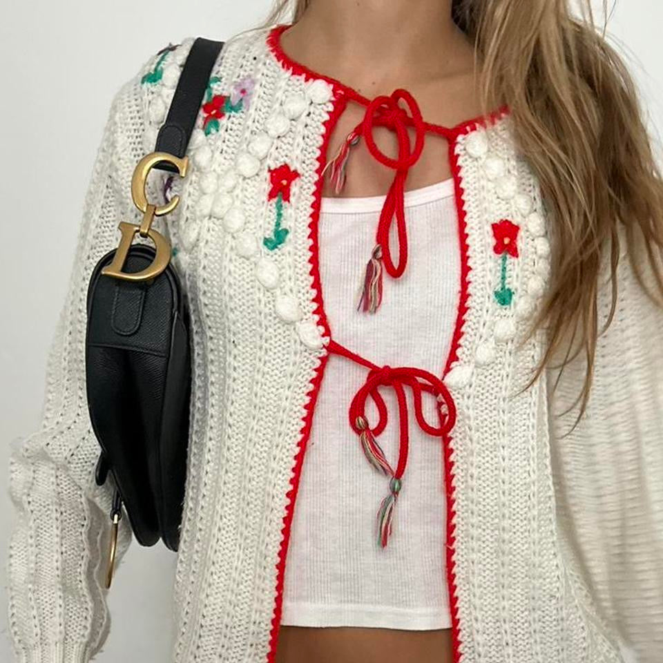 Vintage knitted tie up cardigan