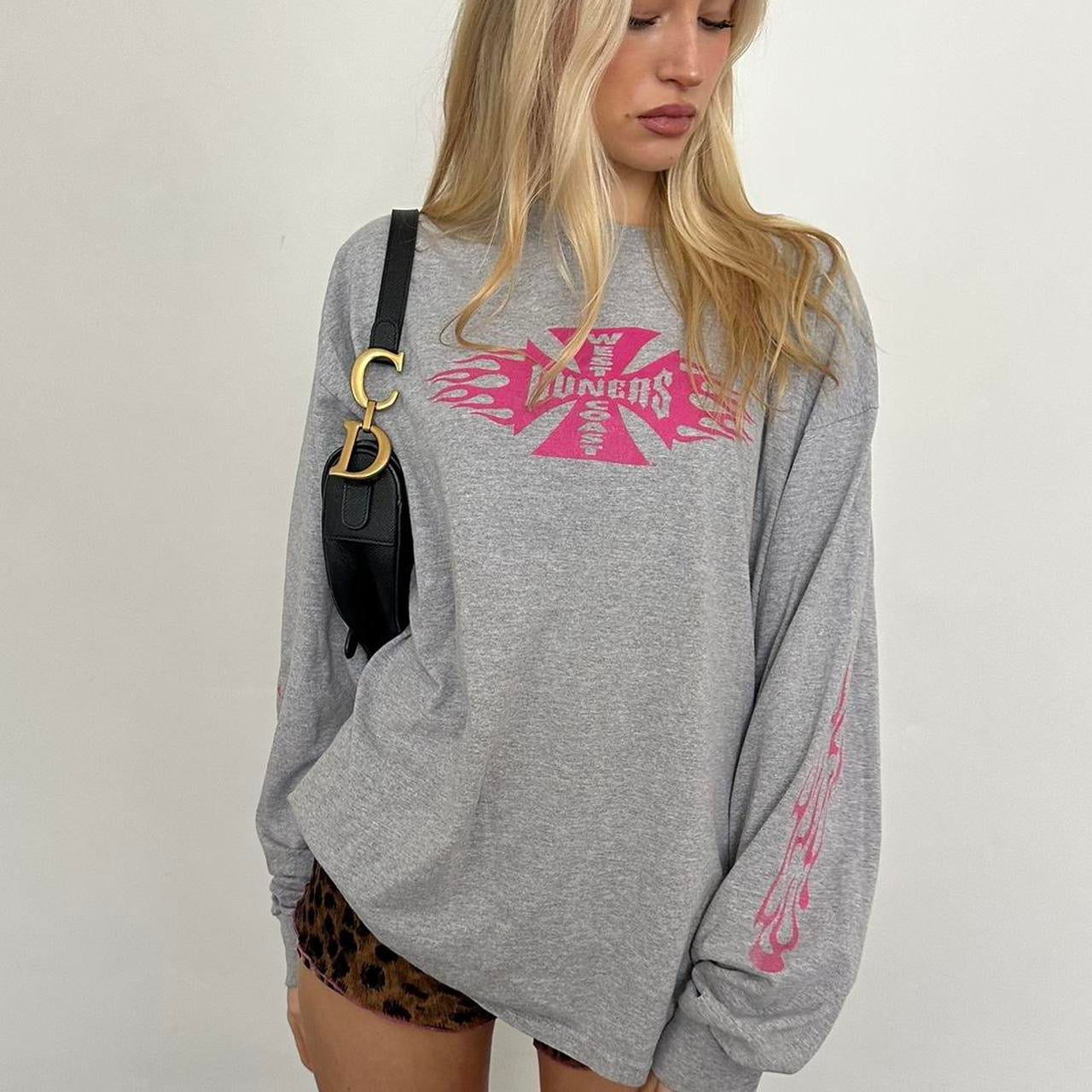 Vintage West Coast Choppers pink rare long sleeve oversized top