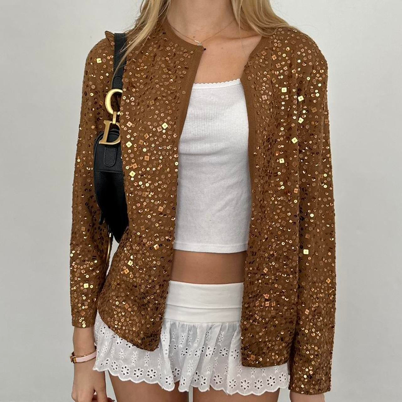 Vintage brown pink sequin cardigan