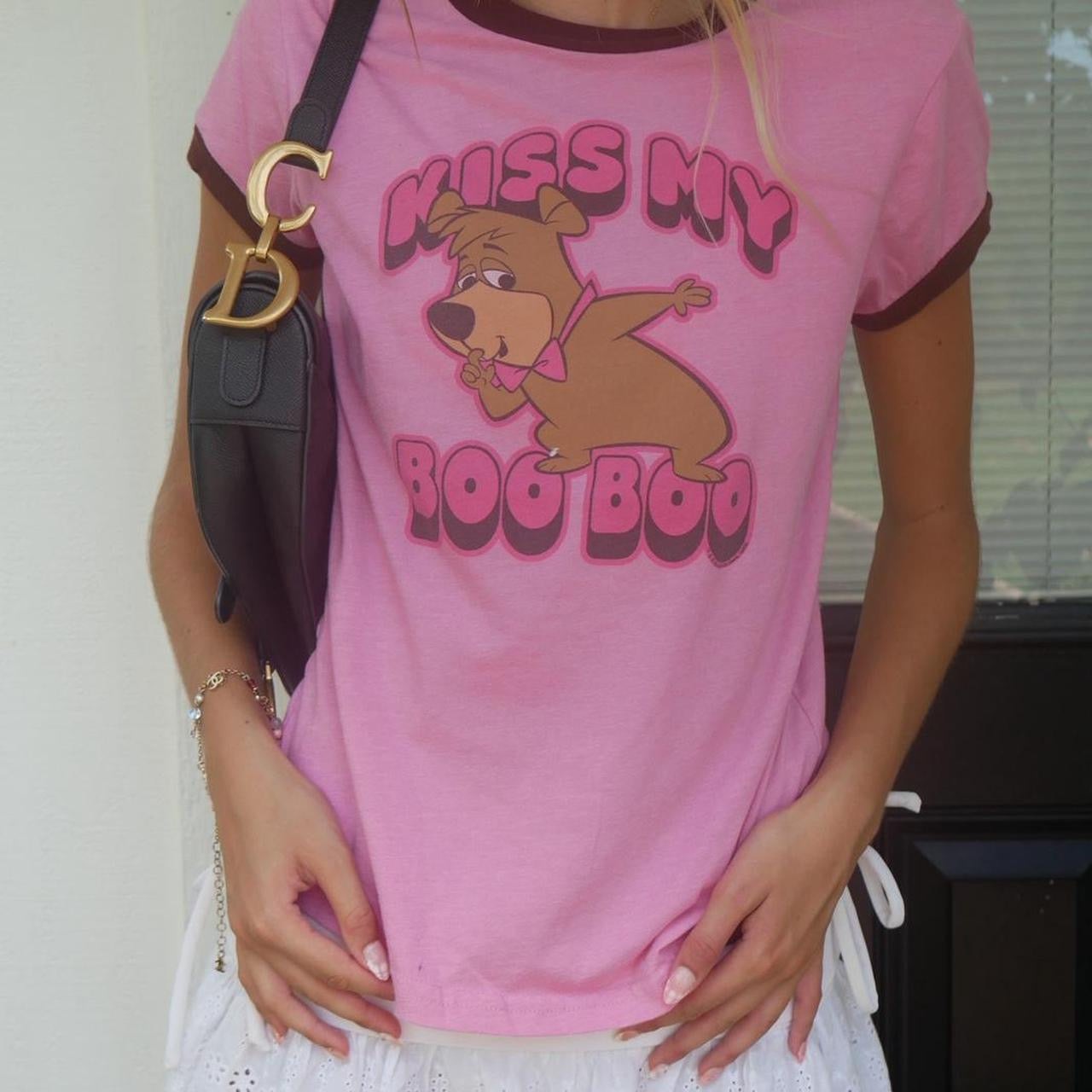 Vintage 2000’s graphic slogan dog pink baby tee